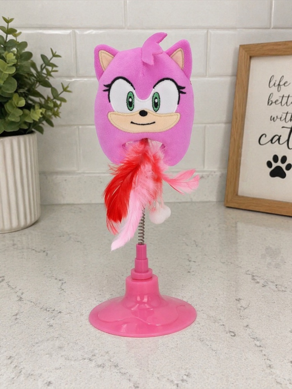 Multipet Sonic The Hedgehog Amy Rose Cat Swatter Toy w/ Feathers & Catnip – New